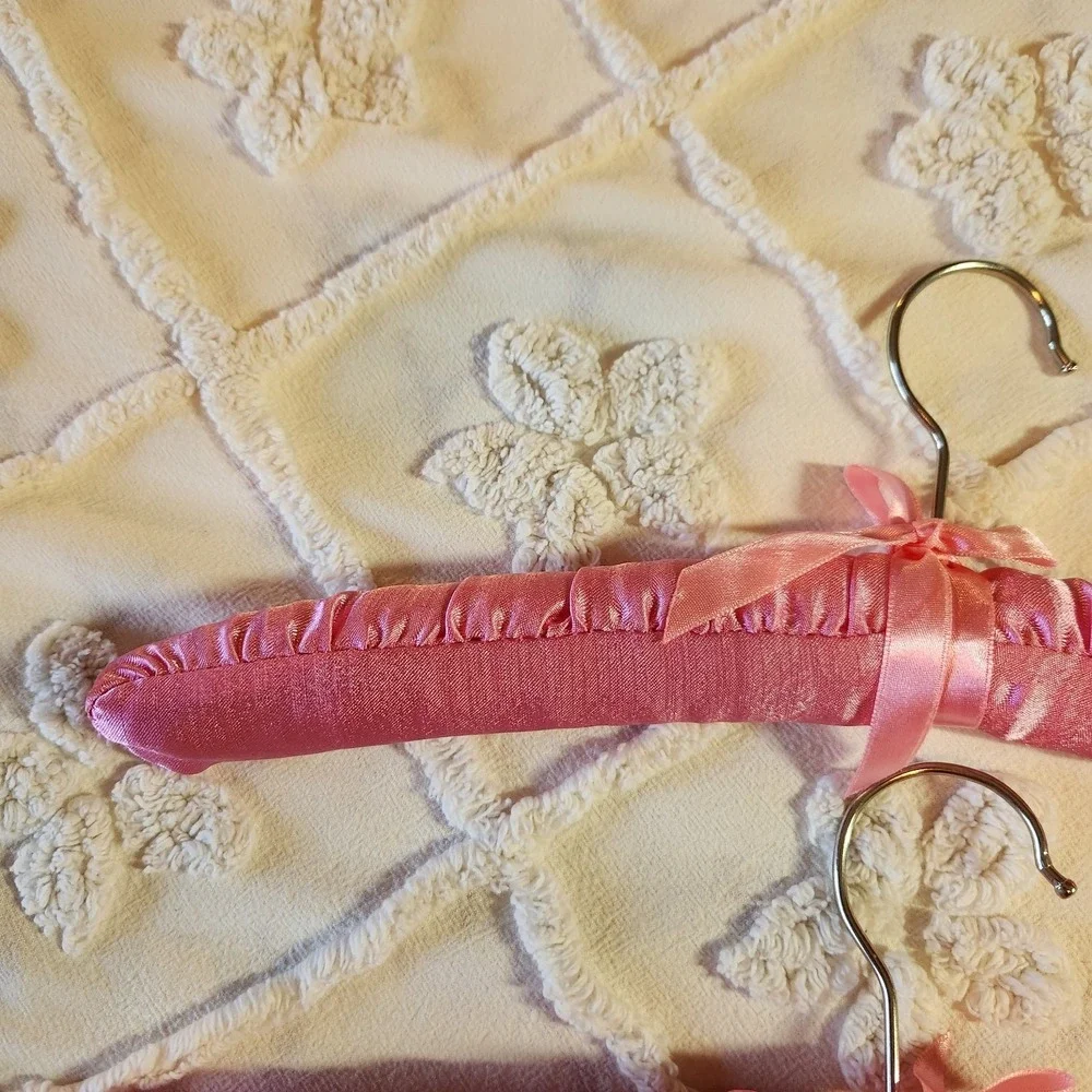 Fabric Padded Clothes Hangers Satin Soft Pink Material Three Count 14.25